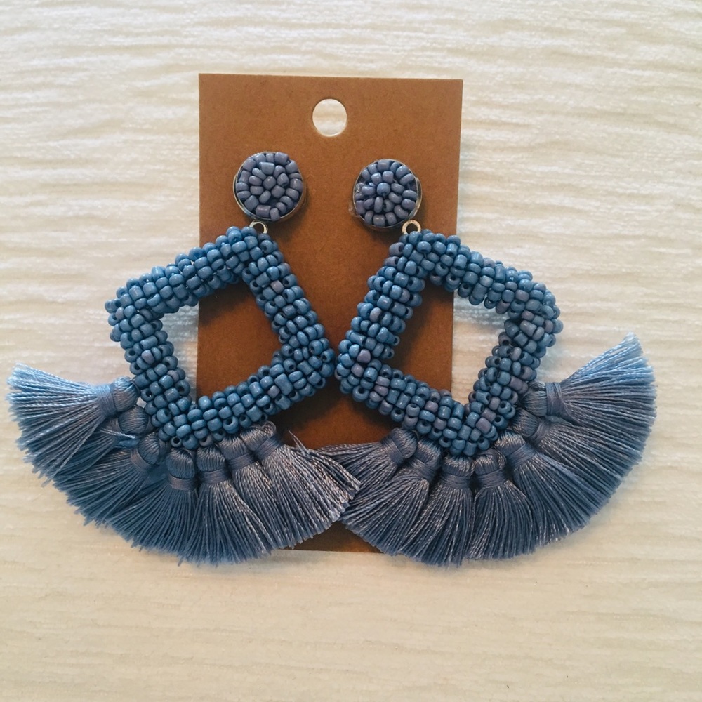 Lavender or light blue beaded tassel earrings